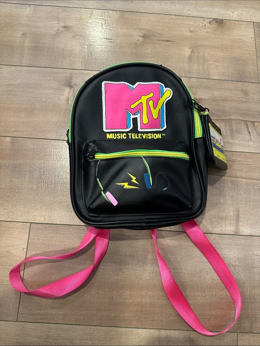 4/$25 MTV Black Mini Backpack with Pink Logo and Neon Trim